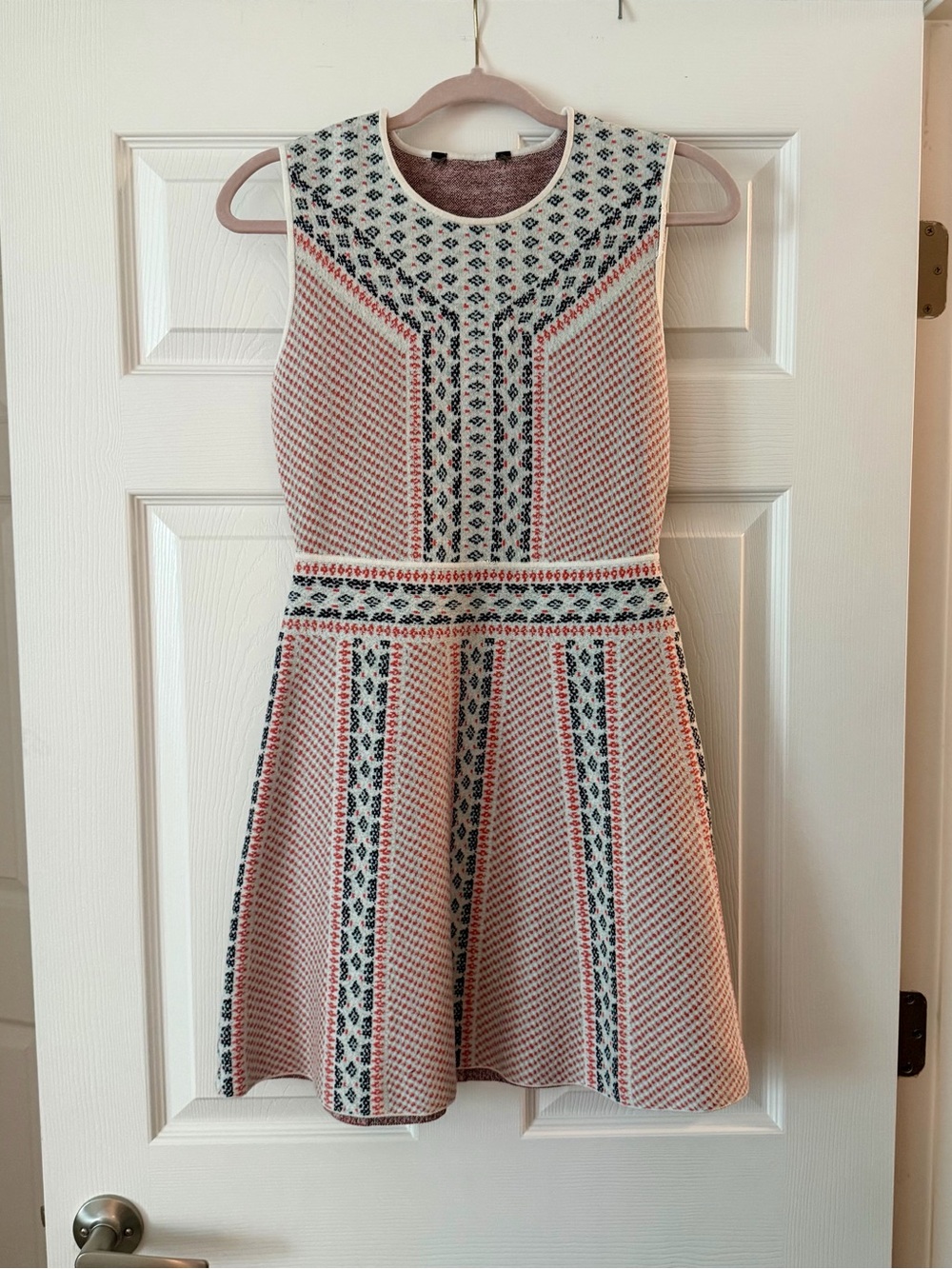 Women’s Pink Patterned Knit Fit-and-Flare Dress